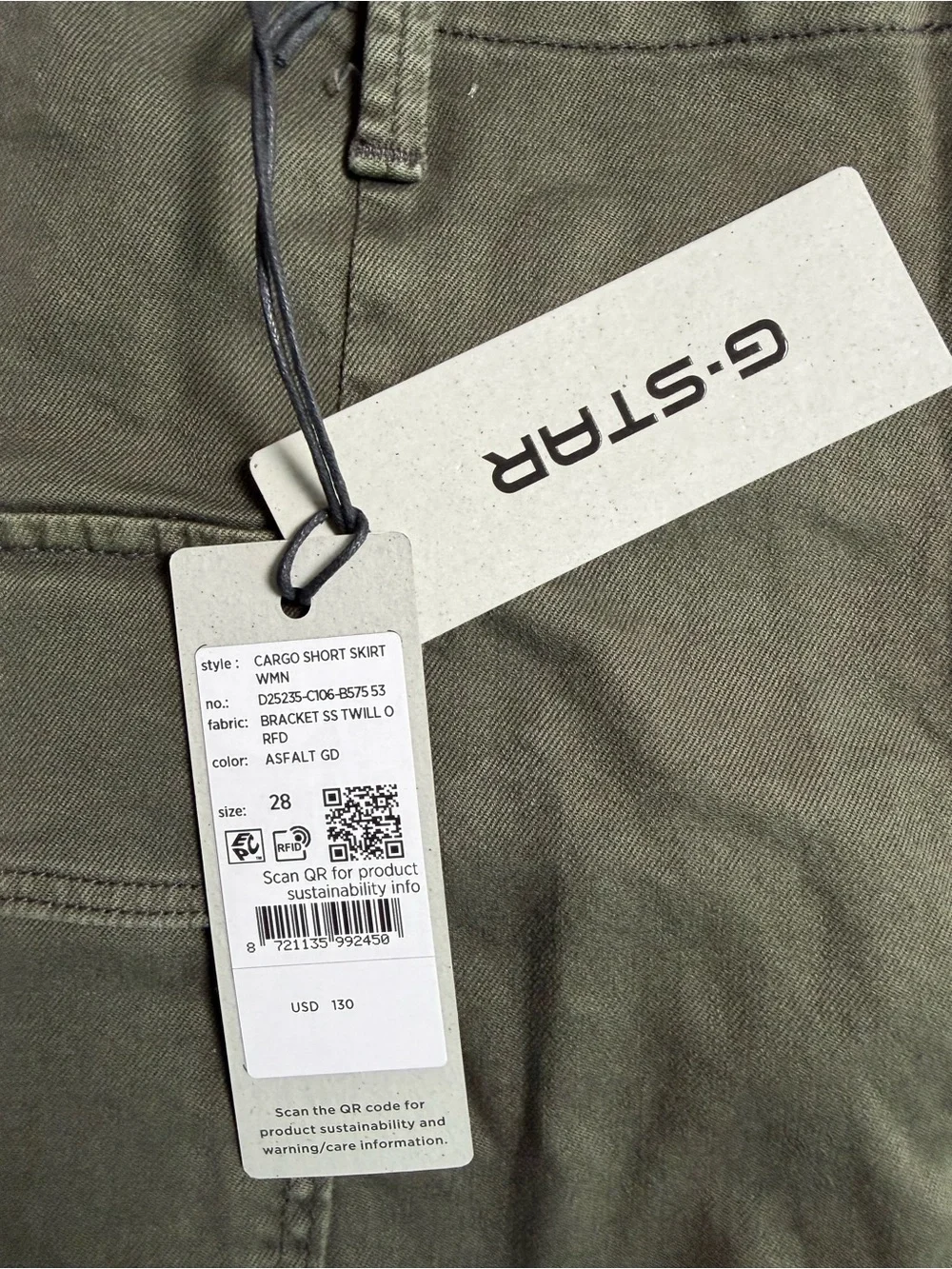 G-STAR Olive Green Cargo Mini Skirt